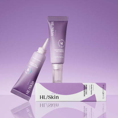 סט קרם עיניים של HL/Skin על רקע סגול
